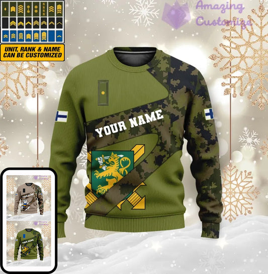 Personalized Finland Soldier/ Veteran Camo With Name And Rank Ugly Sweater 3D Printed  - 3001240001