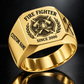 Firefighter Heritage Emblem ring in Gold, showing CUSTOM NAME and SINCE 2000