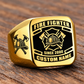 Firefighter Black Face Badge ring in Gold, showing CUSTOM NAME and SINCE 2000