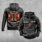 Firefighter Walk the Walk Badge Vintage Hoodie in Dark Gray, front and back views with CUSTOM NAME and SINCE 2000 chest tabs, helmet and crossed axes motifs, plain lower pouch with brown label, and curved I WALK THE WALK and WITH FIREFIGHTER PRIDE banners around boots and rolled hoses.
