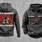 Firefighter Once and Always Vintage Hoodie in Dark Gray, complete front and back views with CUSTOM NAME and SINCE 2000 chest tabs, generic helmet and crossed-axes motifs, plain lower pouch with brown label, and ONCE A FIREFIGHTER / ALWAYS A FIREFIGHTER boots-and-hose back artwork.