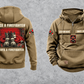 Firefighter Once and Always Vintage Hoodie in Kaki, complete front and back views with CUSTOM NAME and SINCE 2000 chest tabs, generic helmet and crossed-axes motifs, plain lower pouch with brown label, and ONCE A FIREFIGHTER / ALWAYS A FIREFIGHTER boots-and-hose back artwork.