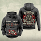 Firefighter Heritage Crest Vintage Hoodie in Dark Gray, front and back views with sample chest text CUSTOM NAME and SINCE 2000, helmet-and-axes front motifs and ornate firefighter crest on the back.