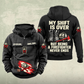 Firefighter Never Ends Vintage Hoodie in Black, front and back views with CUSTOM NAME and SINCE 2000 chest samples, firefighter helmet-and-axes motifs, and boots-and-helmet back artwork.