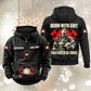 Black Firefighter By Choice vintage half-zip hoodie, front and back views with CUSTOM NAME and SINCE 2000 chest samples, helmet-and-crossed-axes motifs, and a firefighter portrait beneath BORN WITH GRIT above FIREFIGHTER BY CHOICE.