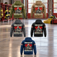 Five separate complete back views of the Firefighter By Choice vintage hoodie in Military Green, Kaki, Dark Gray, Black and Dark Blue, arranged in a quiet firehouse bay with equipment at rest.