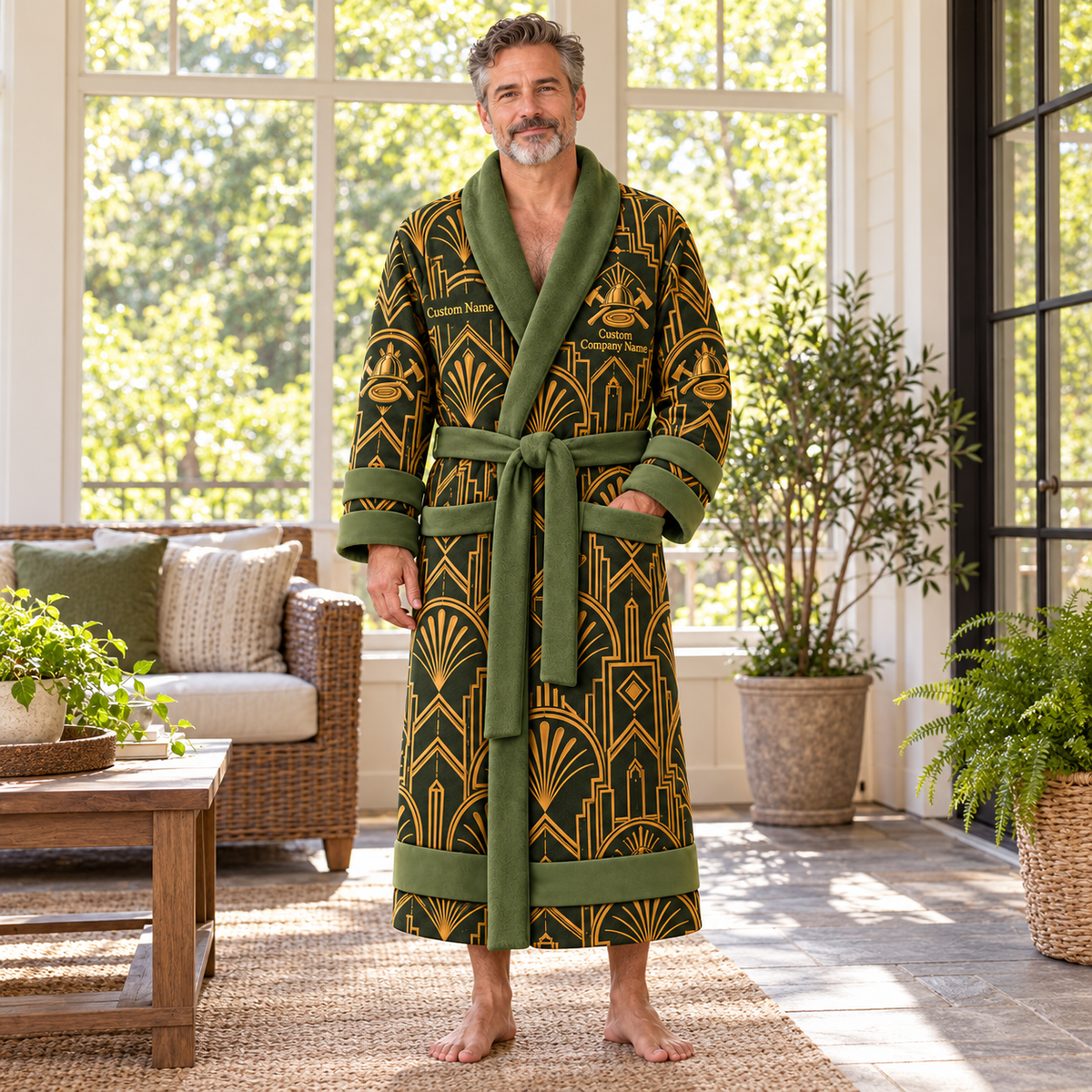 Personalized Firefighter Bathrobe - Art Deco Craft lifestyle view