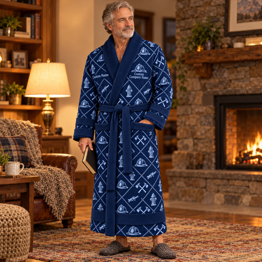 Personalized Firefighter Bathrobe - Diamond Emblems lifestyle view