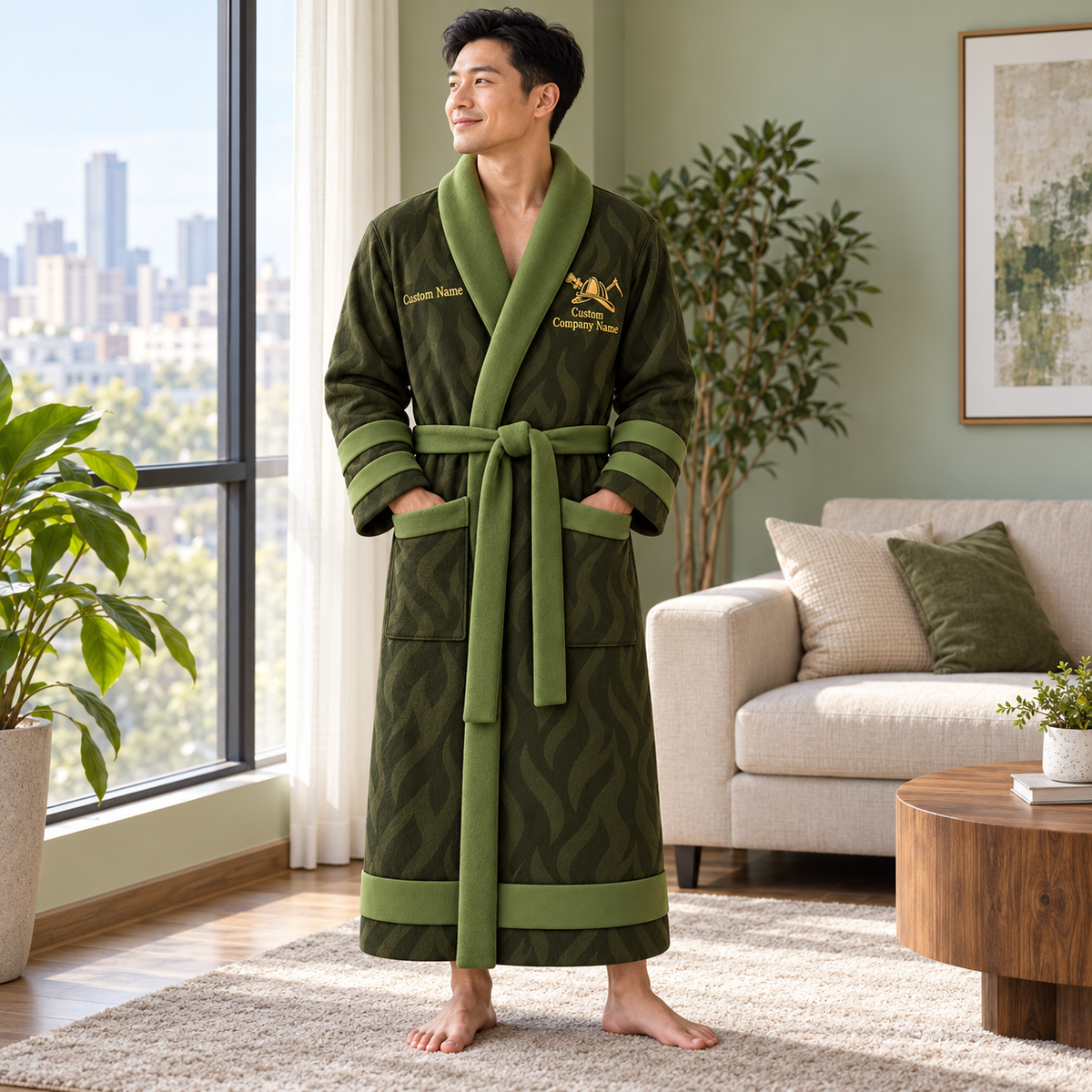 Personalized Firefighter Bathrobe - Signature Silhouette lifestyle view