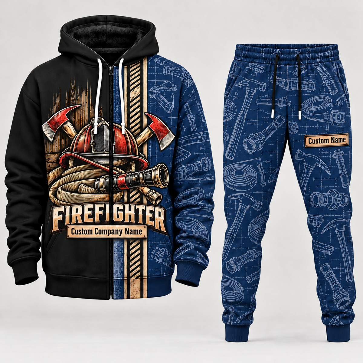 firefighter full-zip hoodie and matching joggers - navy catalog view
