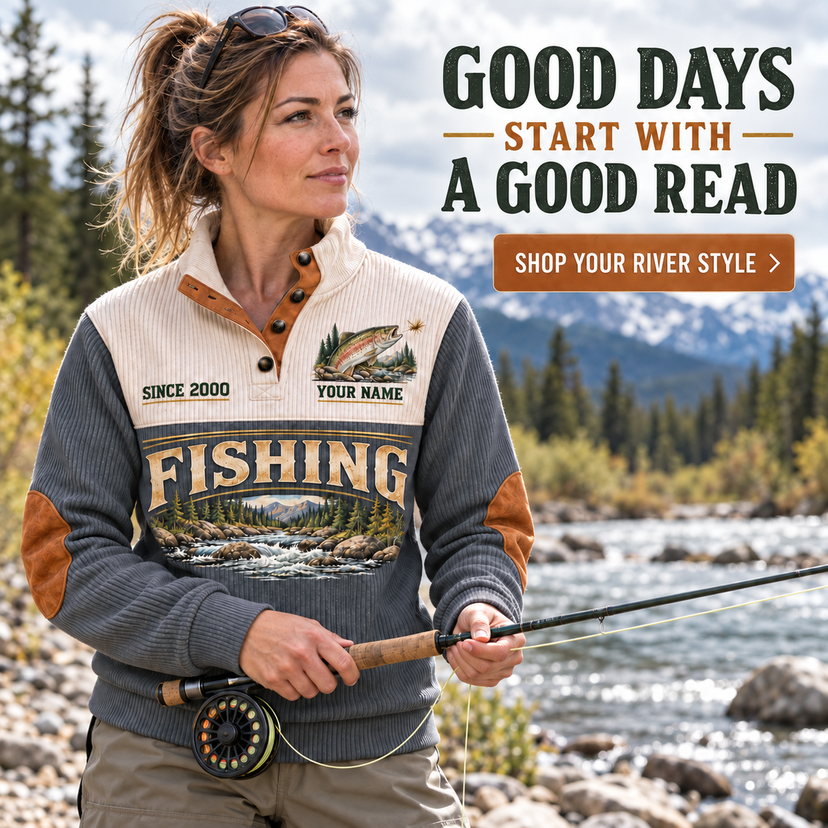 Read the Water | Fishing Personalized Sports Sweatshirt lifestyle mockup in Grey