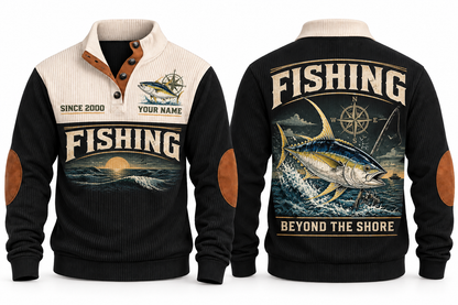 Beyond the Shore personalized fishing sports sweatshirt in Black, front and back