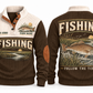 Follow the Tide personalized fishing sports sweatshirt in Brown, front and back