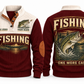 One More Cast personalized fishing sports sweatshirt in Jujube Red, front and back