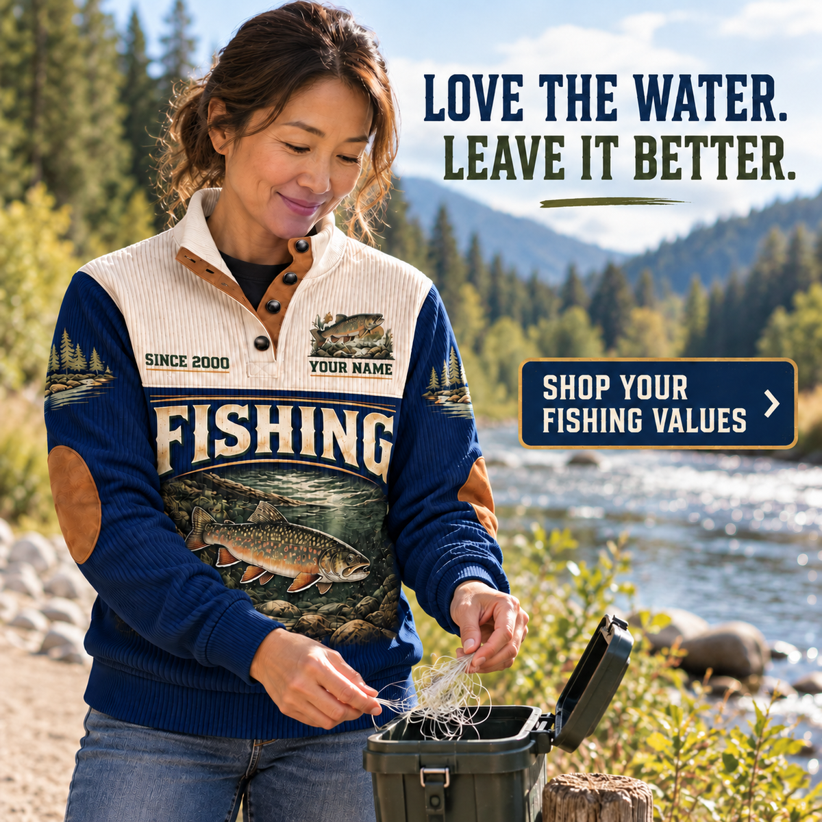 Catch · Respect · Release | Fishing Personalized Sports Sweatshirt lifestyle mockup in Navy