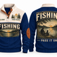 Pass It On personalized fishing sports sweatshirt in Navy, front and back