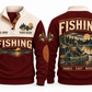 Paddle · Cast · Repeat personalized fishing sports sweatshirt in Jujube Red, front and back