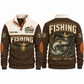 Clock Out · Cast Out personalized fishing sports sweatshirt in Brown, front and back