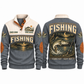 Clock Out · Cast Out personalized fishing sports sweatshirt in Grey, front and back