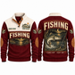 Clock Out · Cast Out personalized fishing sports sweatshirt in Jujube Red, front and back