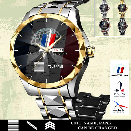 Personalized France Soldier/ Veteran With Rank and Name Gentleman Crystal Metal Watch - 17569440