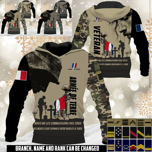Personalized France Soldier/Veteran Camo with Name and Rank Hoodie All Over Printed - 17648064