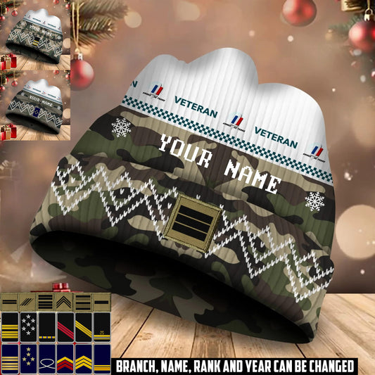 Personalized France Soldier/Veteran Camo with Rank And Name Beanie Hat - 17590176