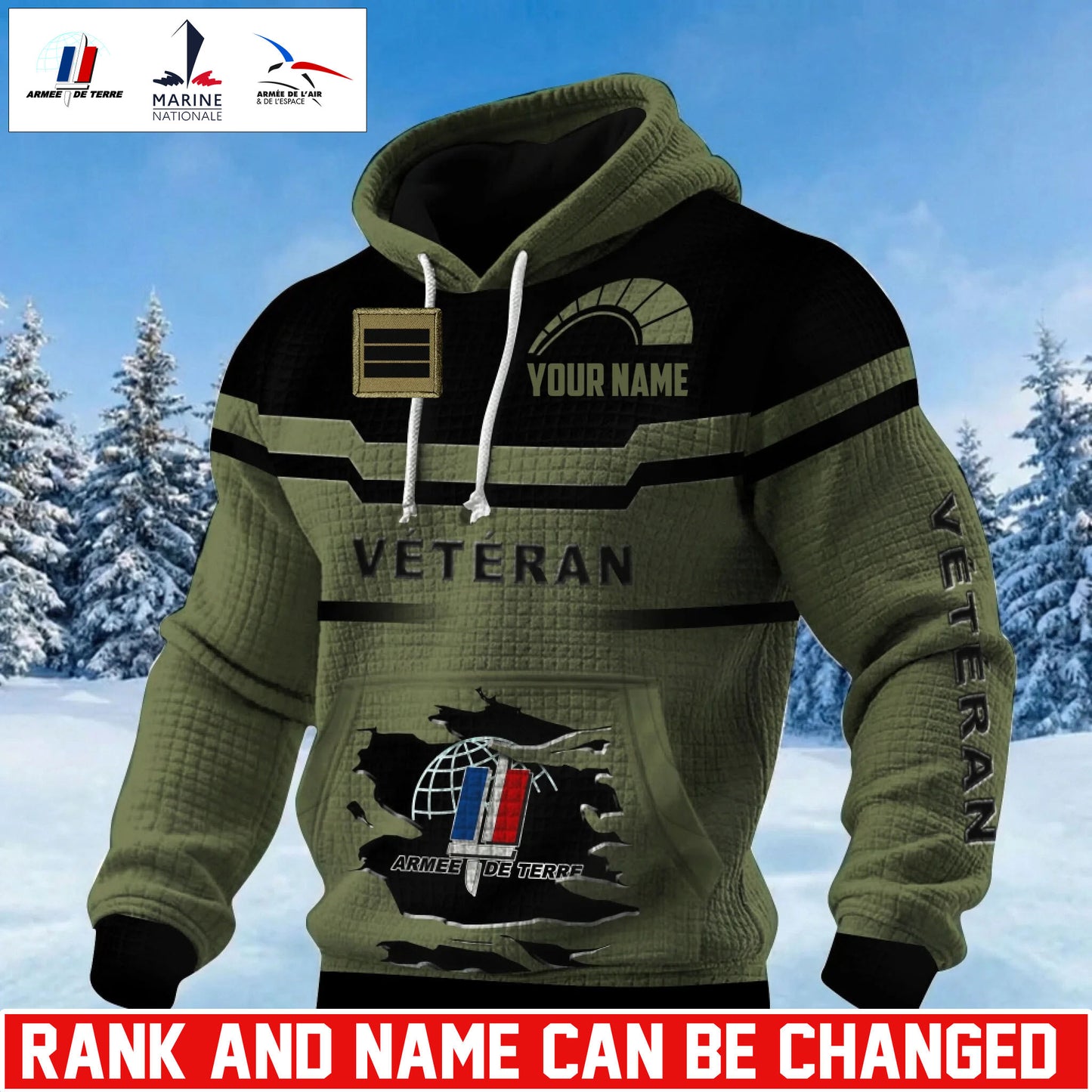 Personalized France Soldier/ Veteran With Rank And Name 3D Waffle Hoodie - 17695584
