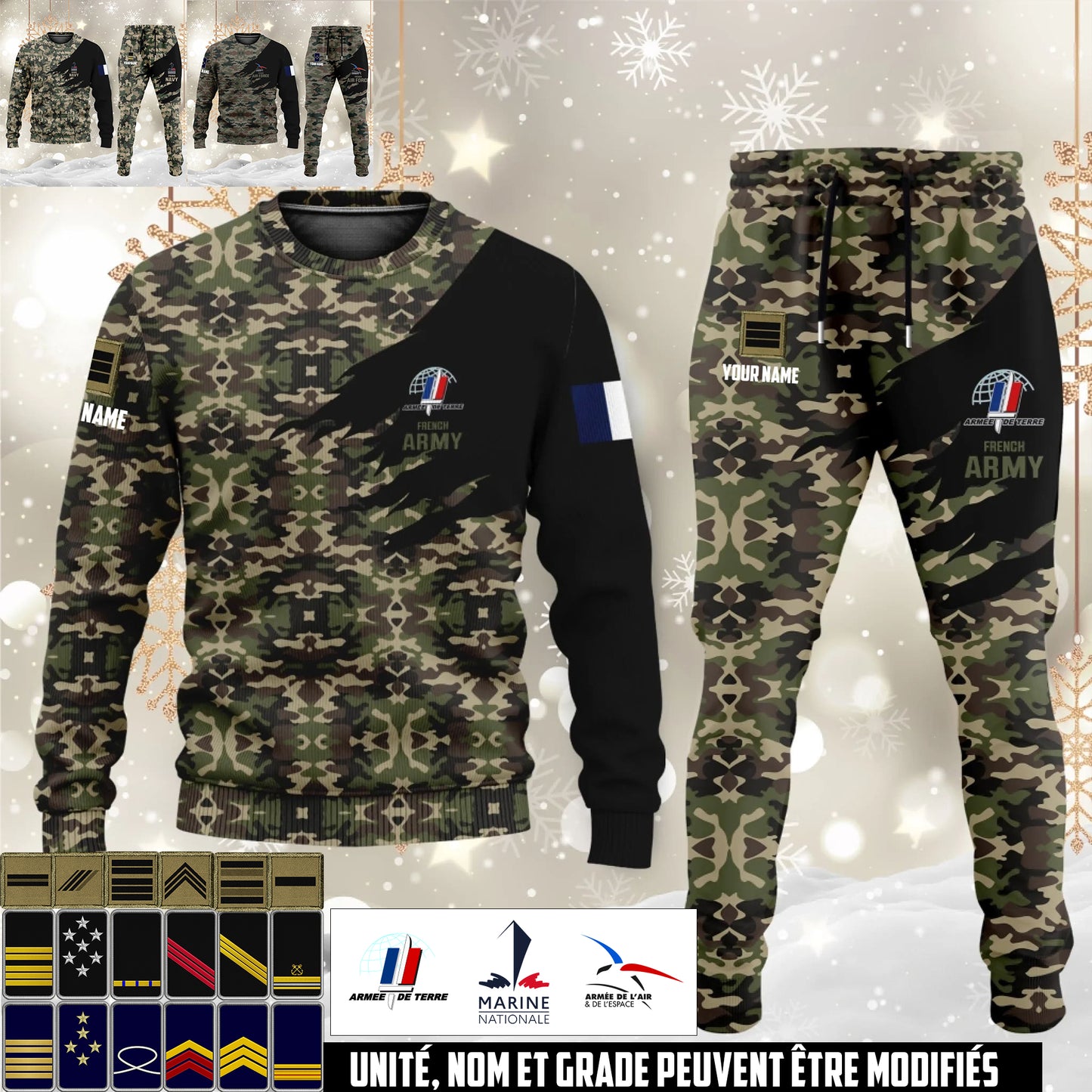 Ensemble camouflage Sweater + Jogger français – personnalisé avec Nom et Grade - 17474400