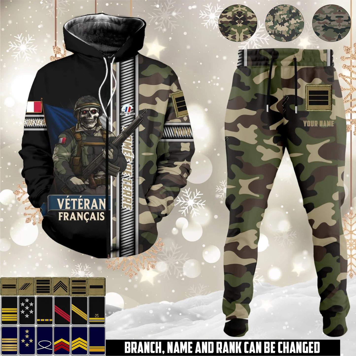 Personalized France Soldier/Veteran Camo with Rank And Name Combo Zip Hoodie + Jogger - 17616960