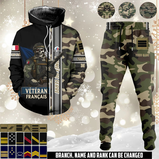 Personalized France Soldier/Veteran Camo with Rank And Name Combo Zip Hoodie + Jogger - 17616960
