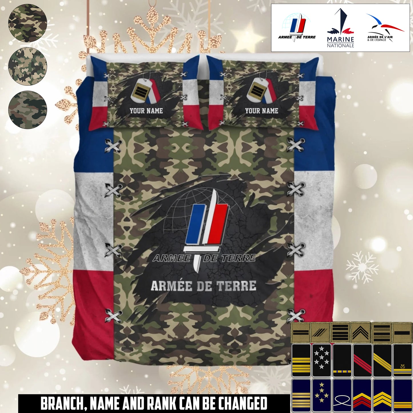 Personalized France Soldier/ Veteran Camo With Name And Rank Bedding Set - 17658432