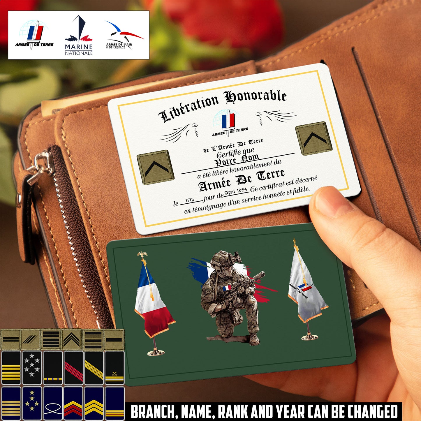 Personalized France Soldier/ Veteran With Rank, Name And Year Aluminum Wallet Card - 17503776