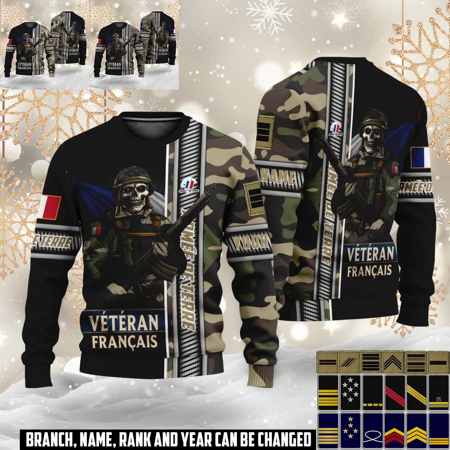 Personalized France Soldier/Veteran Camo with Name and Rank Ugly Sweater All Over Printed - 17616960