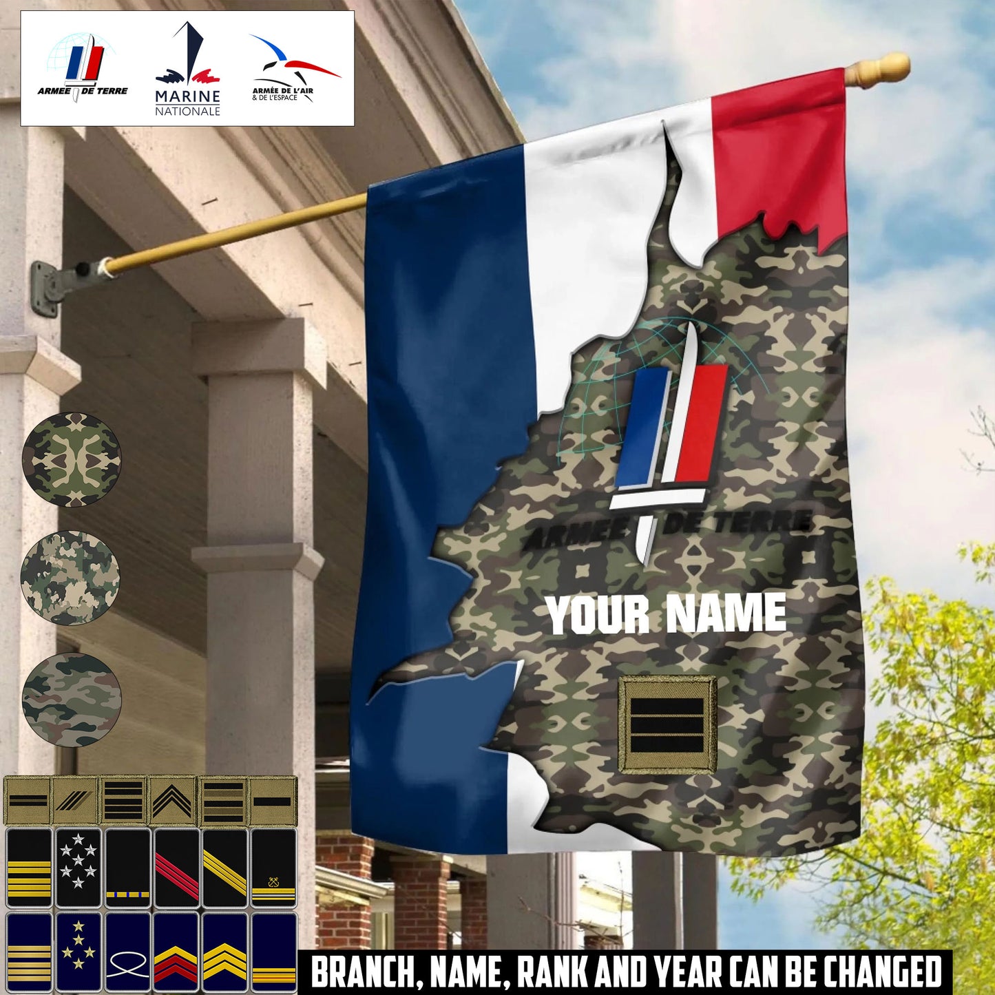 Personalized France Solider/ Veteran Camo With Name & Rank House Flag 3D Printed - 1759536002