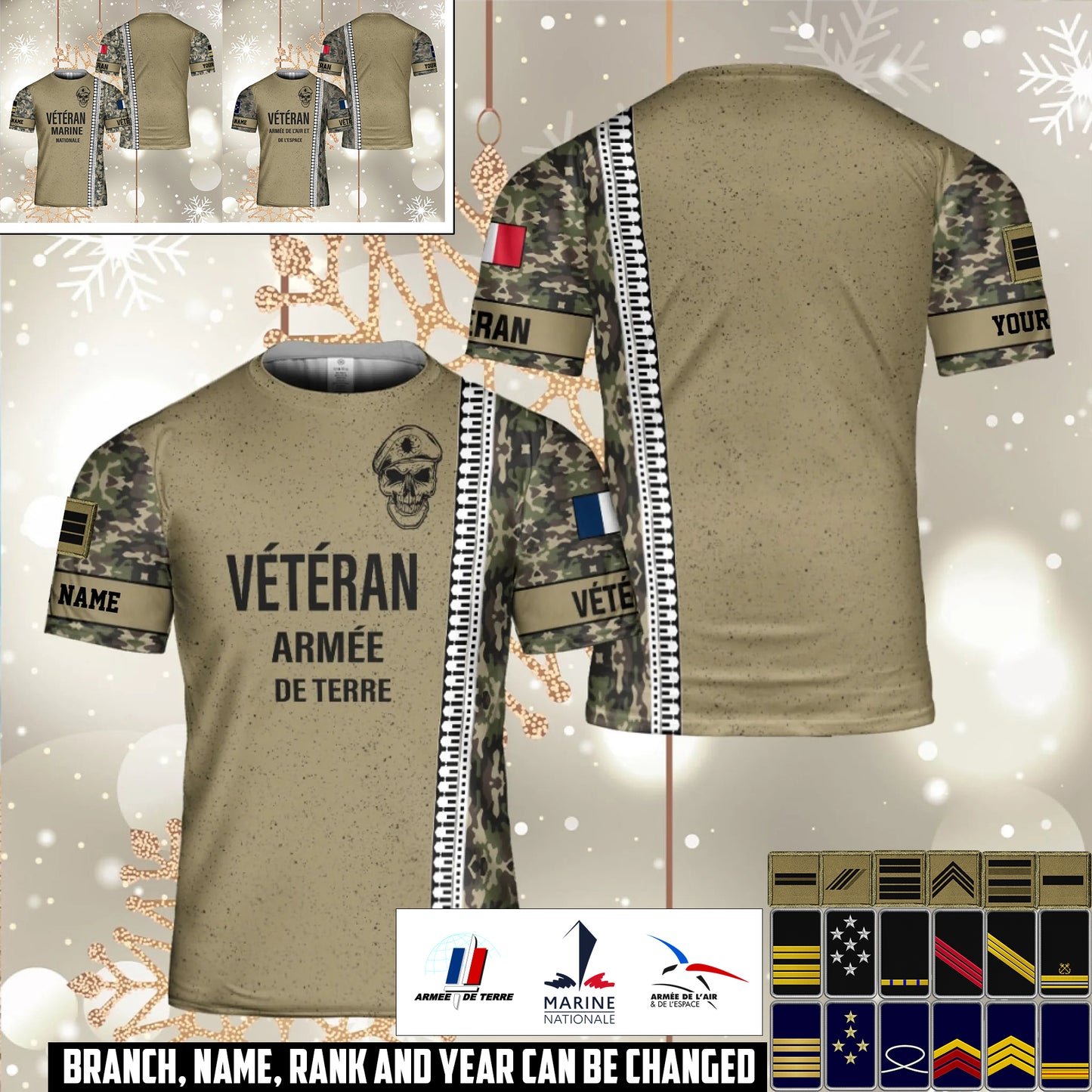 Personalized France Soldier/Veteran Camo with Name and Rank T-Shirt All Over Printed - 17526240