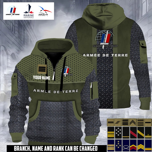 Personalized France Soldier/ Veteran With Rank And Name 3D Half-zip Hoodie - 17693856