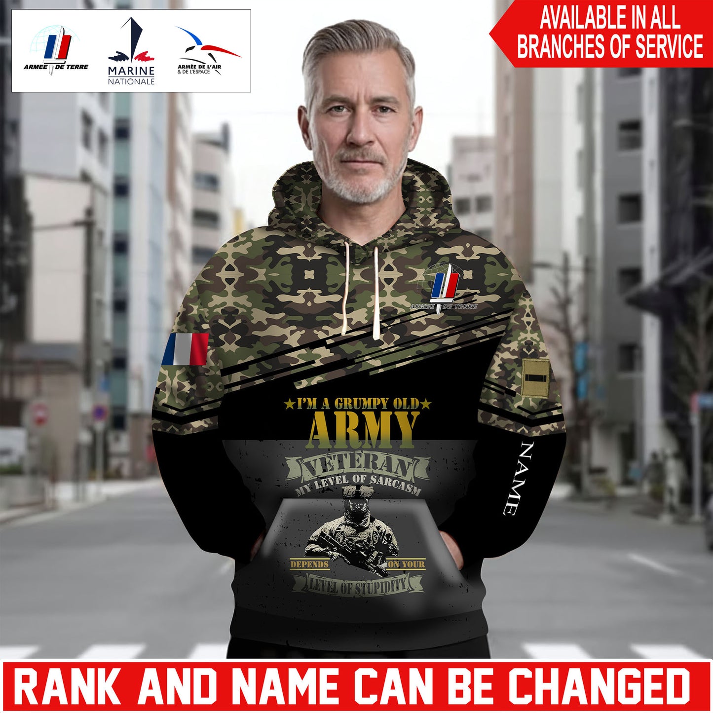 Personalized France Soldier/Veteran Camo with Name and Rank Hoodie Sweater All Over Printed - 1761350403