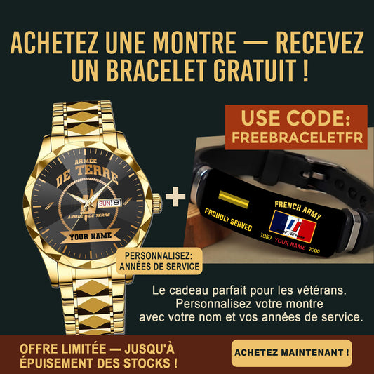 Personalized France Soldier/ Veteran With Rank And Name Gentleman Crystal Metal Watch - 17442432