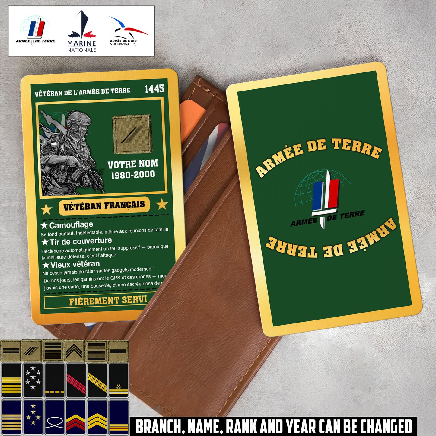 Personalized France Soldier/ Veteran With Rank, Name And Year Aluminum Wallet Card - 17508096