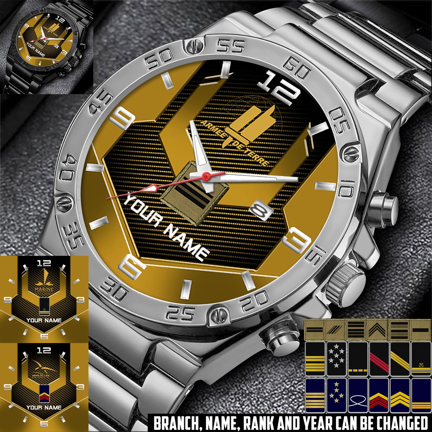 Personalized France Soldier/ Veteran With Name And Rank Gentleman Stainless Steel Watch - 17485632