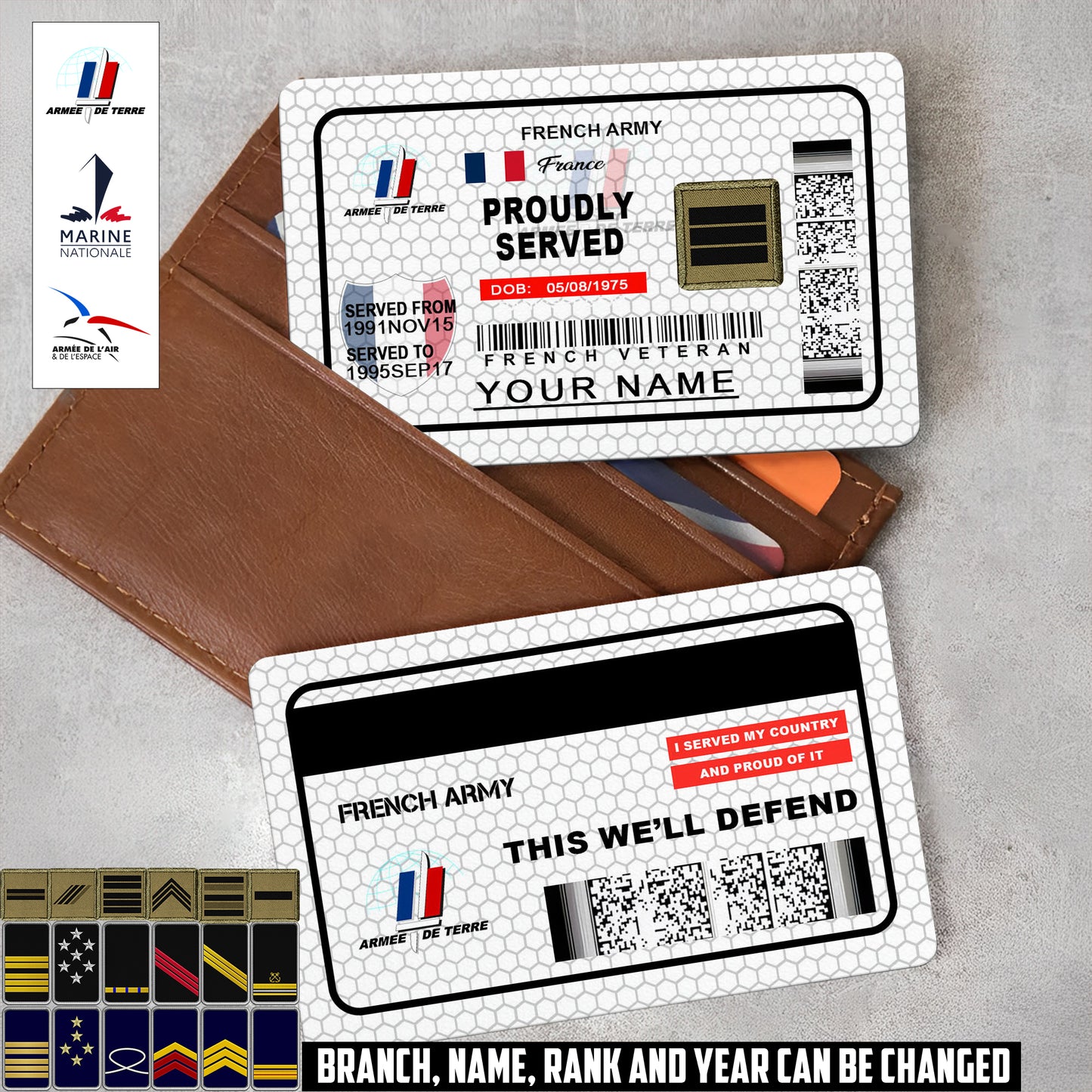 Personalized France Soldier/ Veteran With Rank, Name And Year Aluminum Wallet Card - 17470944