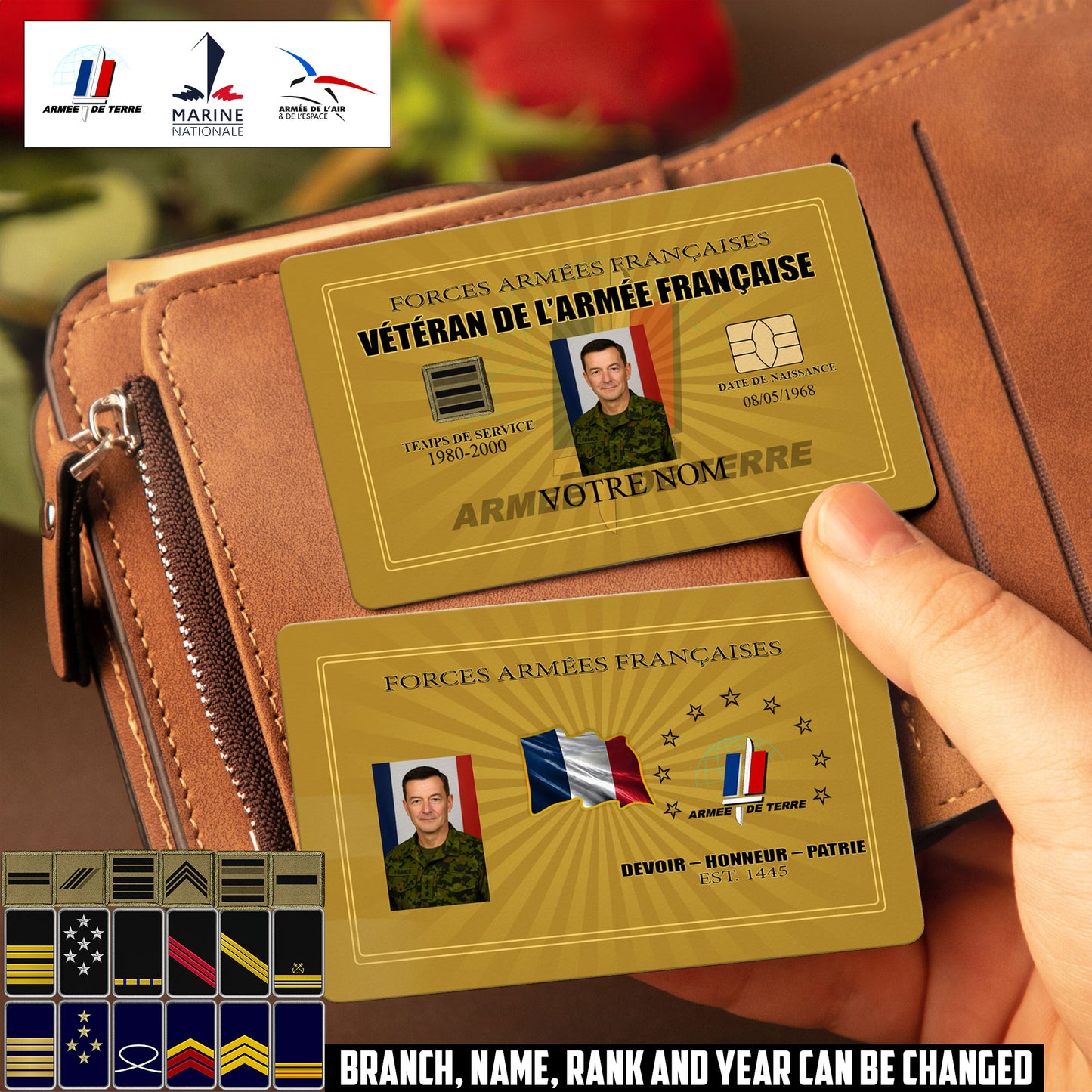 Personalized France Soldier/ Veteran With Rank, Name And Year Aluminum Wallet Card - 17548704