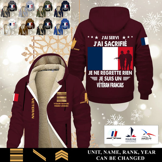Personalized France Soldier/ Veteran With Name, Year And Rank Hoodie Zip Velvet Coat - 17570304