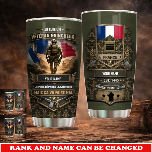 Personalized France Veteran/ Soldier With Rank And Name Camo Tumbler - 17731872