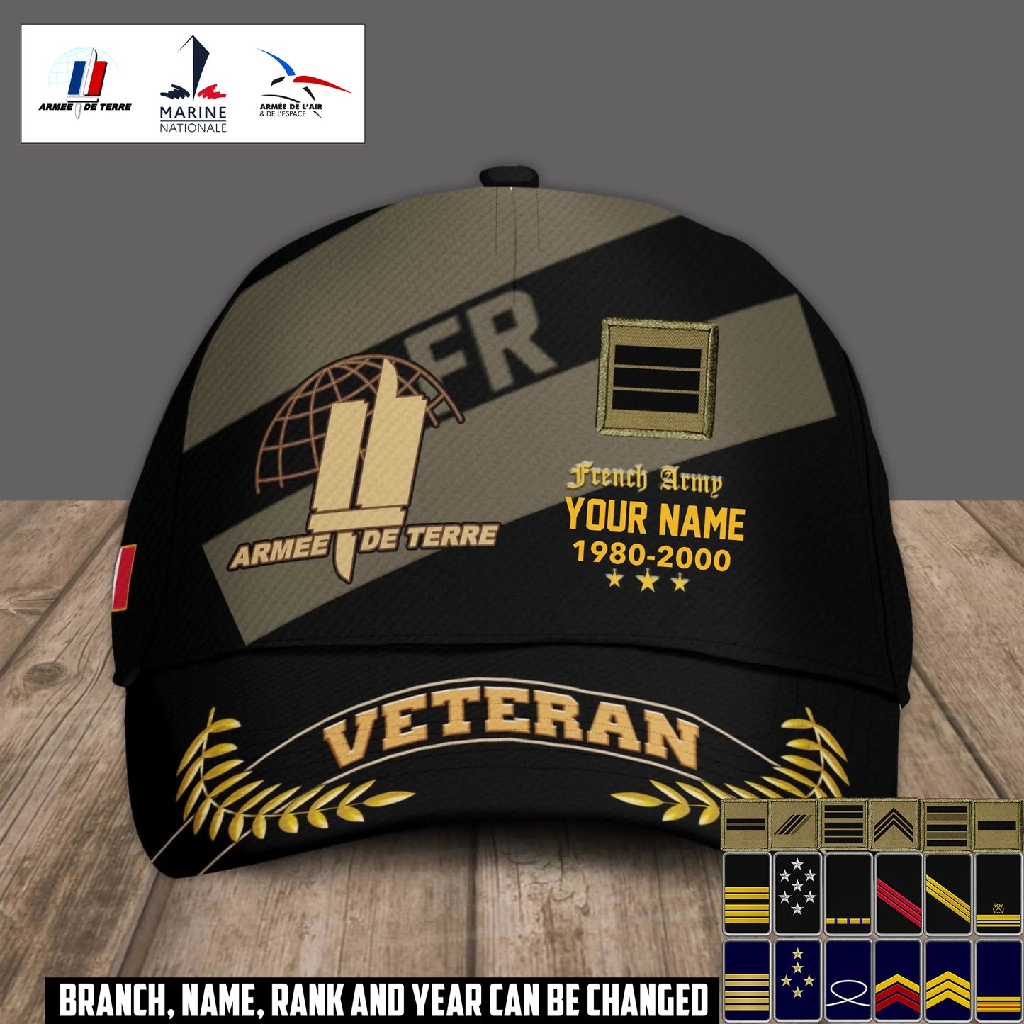 Personalized Name Year & Rank France Soldier/Veterans Baseball Cap - 1759968004