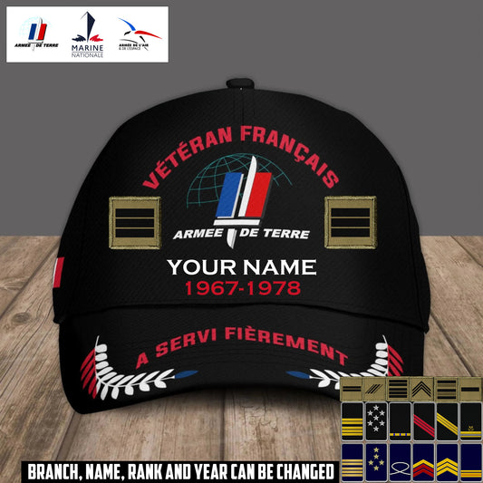 Personalized Rank, Year And Name France Soldier/Veterans Baseball Cap - 17540064