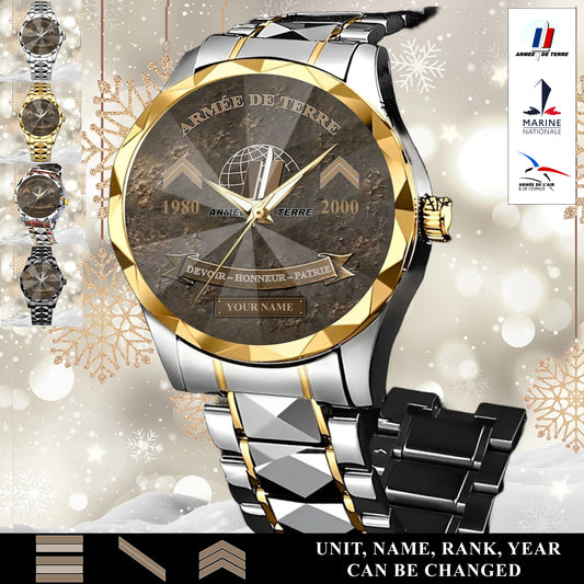 Personalized France Soldier/Veteran with Name, Year and Rank Diamond-Cut Bezel Watch - 17649792