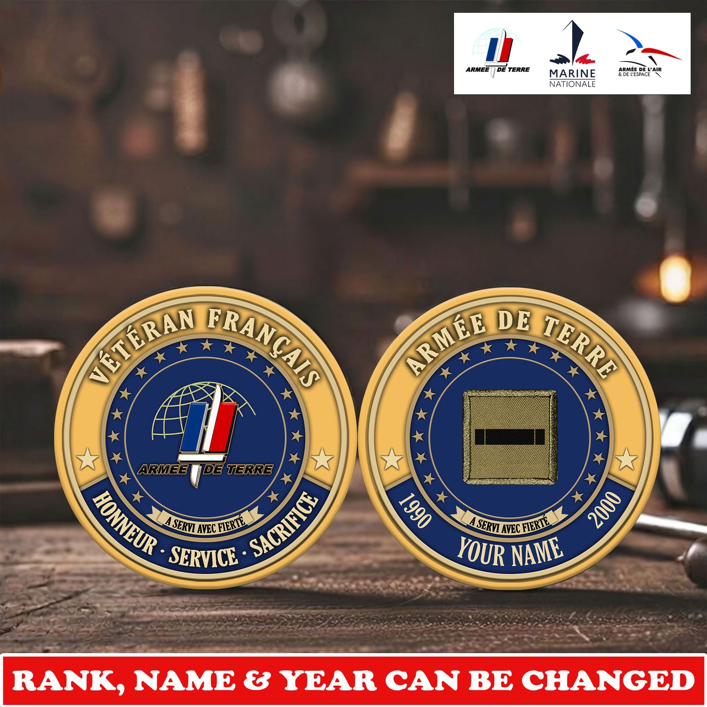 Personalized France Veteran/ Soldier With Rank, Name And Year Challenge Coin - 17729280