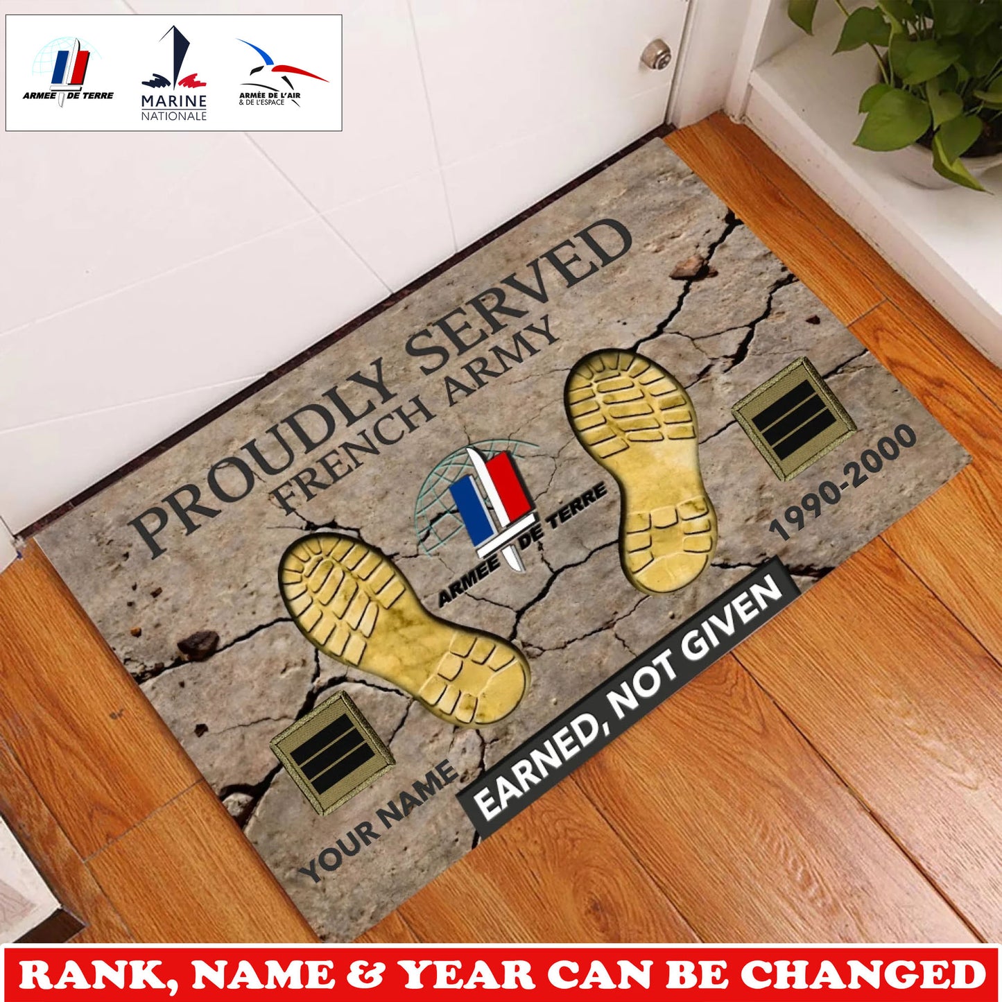 Personalized France Soldier/ Veteran Camo With Rank, Name and Year Doormat 3D Printed - 17747424